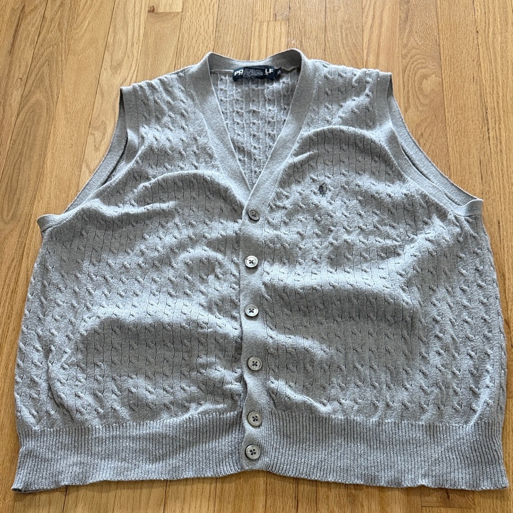 Vintage Polo Golf Gray Cableknit Sleeveless Vest Sz XL